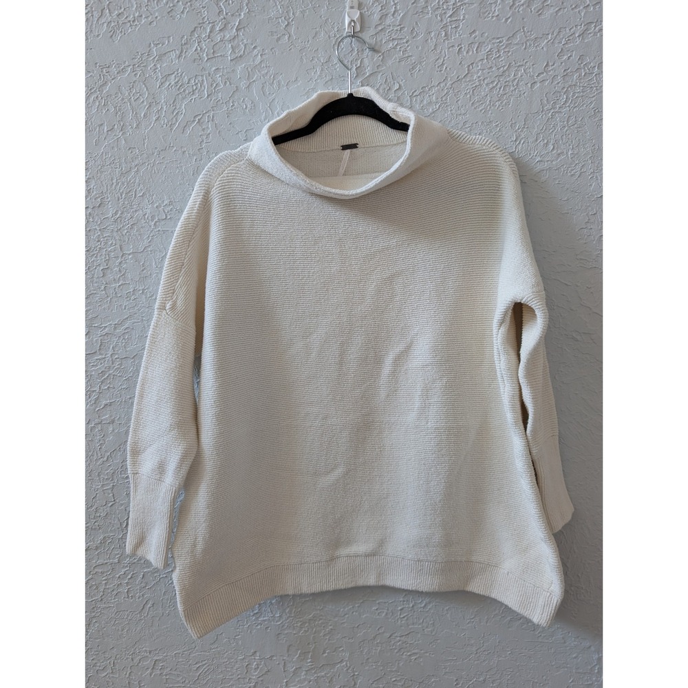 Free People Ottoman Tunic Sweater Women XS Cotton Ivory Cream Mock Neck Rib